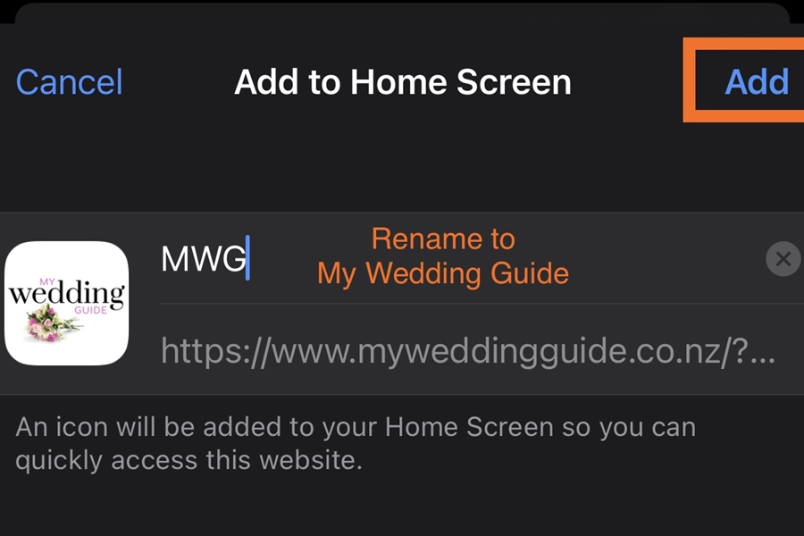 Installing the My Wedding Guide app on Apple devices iOS and iPadOS
Rename to My Wedding Guide